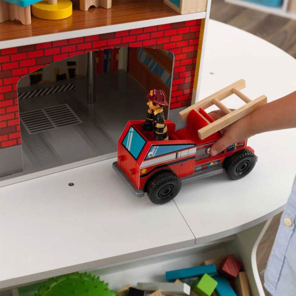 KidKraft Wooden Fire Station Set Toy w/ 14 Accessory Pieces (Open Box)