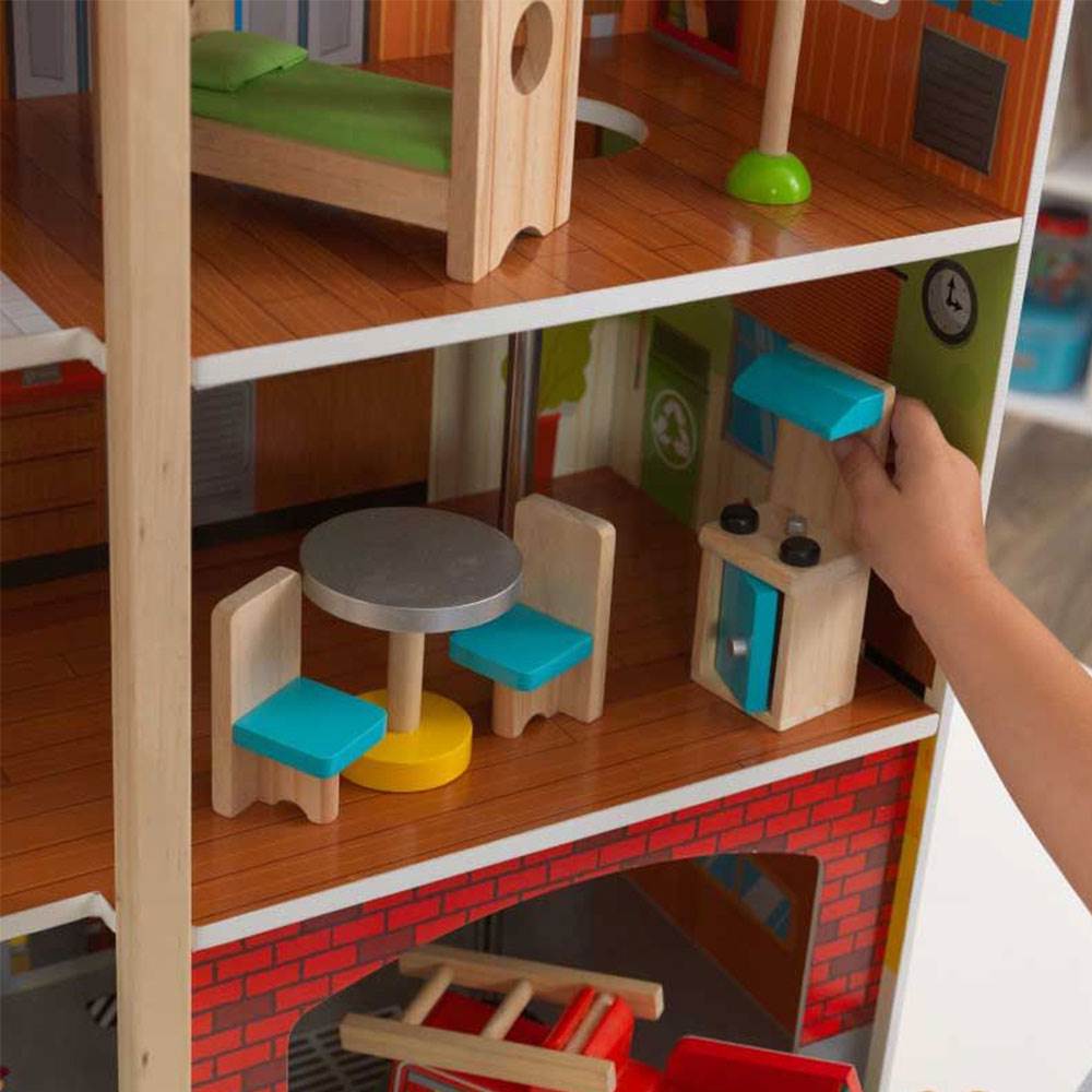 KidKraft Wooden Fire Station Set Toy w/ 14 Accessory Pieces (Open Box)