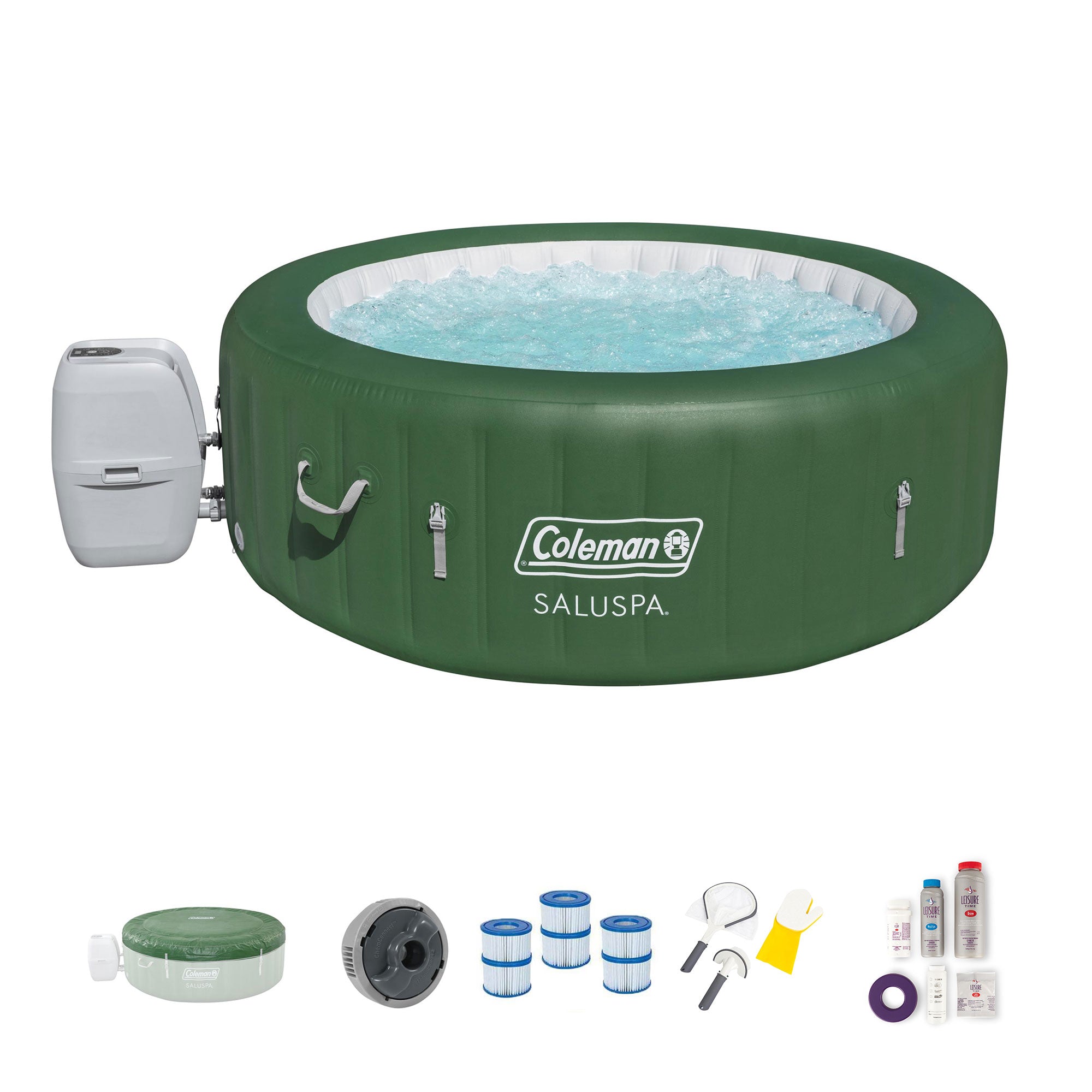 Coleman SaluSpa 6 Person Hot Tub + Filter 3 Pack, Cleaning + Bromine Kit