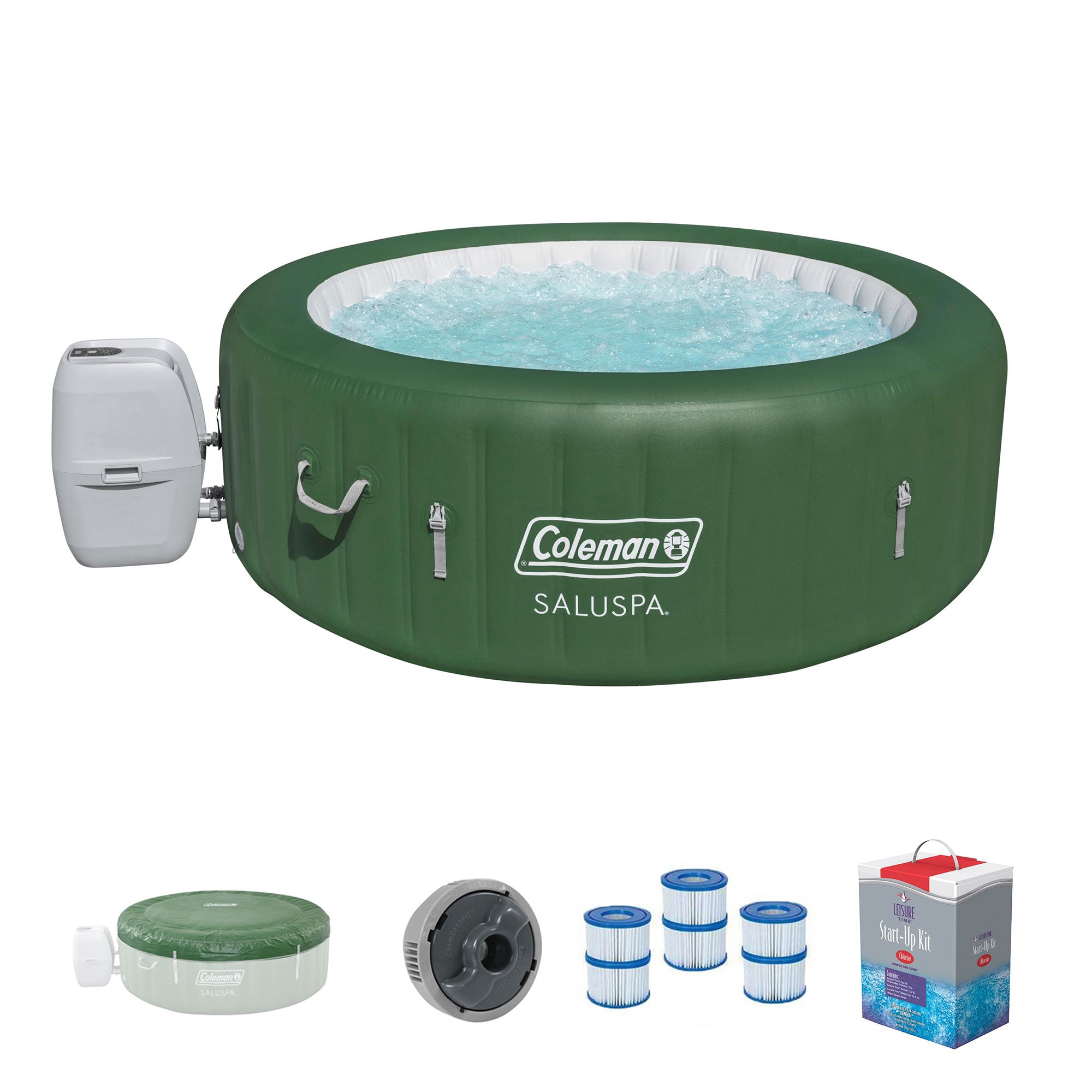 Coleman SaluSpa 6 Person Inflatable Outdoor Spa, Filters, & Chlorine Starter Kit - VMInnovations