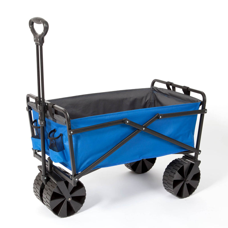 Seina 150lb Capacity Folding Steel Frame Outdoor Utility Wagon Cart, Blue/Gray