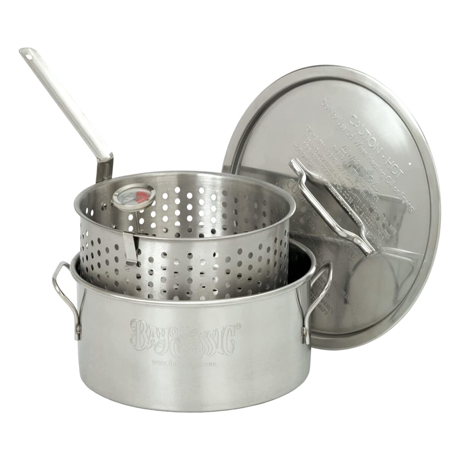 10 Quart Stainless Steel Fry Pot w/Perforated Basket & Thermometer (Used) - VMInnovations