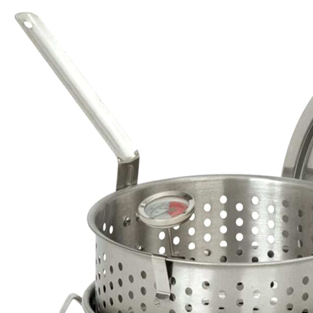 Bayou Classic 10 Quart Stainless Steel Fry Pot w/Perforated Basket & Thermometer