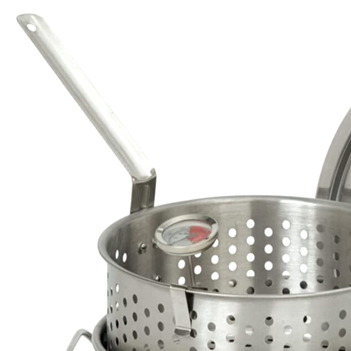 10 Quart Stainless Steel Fry Pot w/Perforated Basket & Thermometer (Used) - VMInnovations