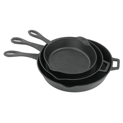 Bayou Classic 10, 12, & 14 Inch Oven Safe Cast Iron Skillet Cooking Set, Black