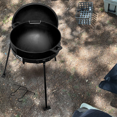 Bayou 5 Gallon Seasoned Cast Iron Jambalaya Cooking Pot, Lid, & Steel Stand Set