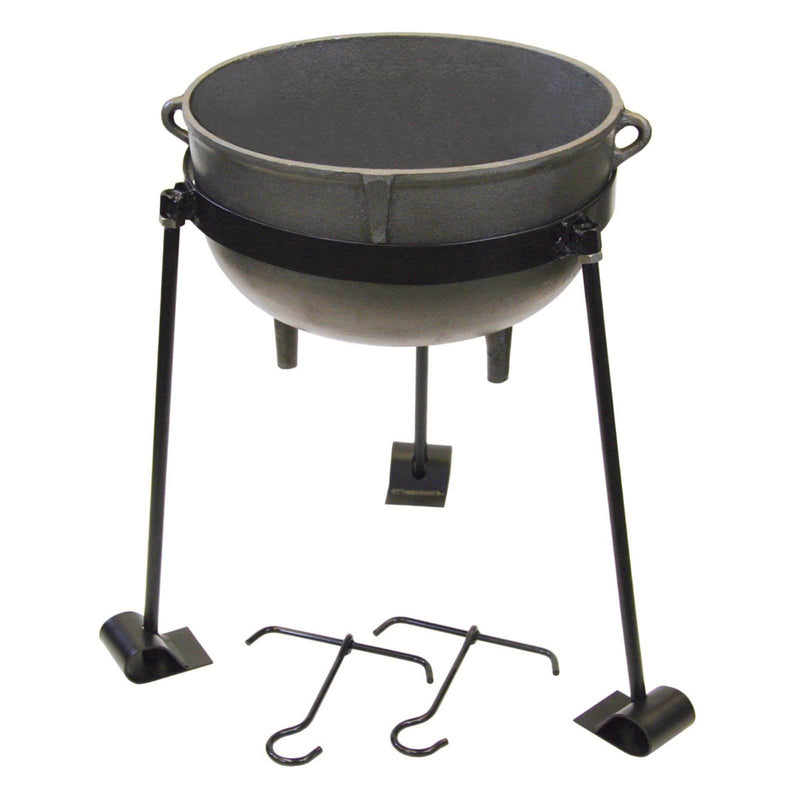 Bayou 5 Gallon Seasoned Cast Iron Cooking Pot, Lid, & Steel Stand Set (Open Box)