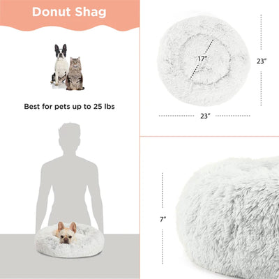 Best Friends by Sheri Luxury 23" Shag Faux Fur Donut Pet Bed, Frost White (Used) - VMInnovations