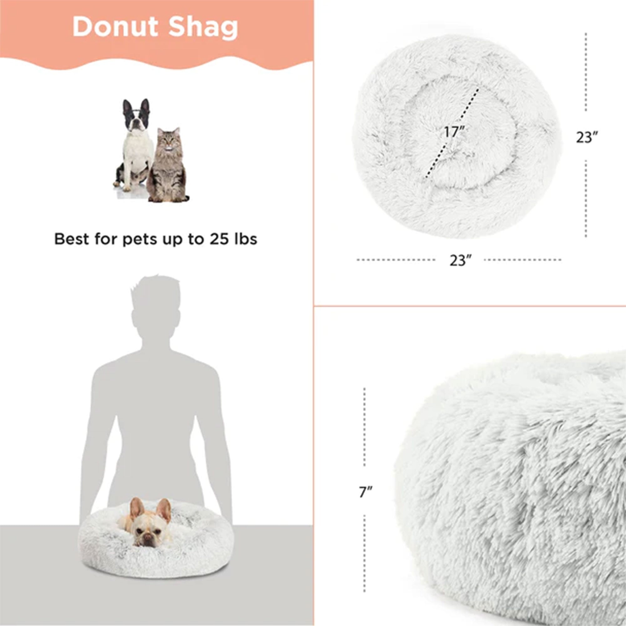 Best Friends by Sheri Luxury 23" Shag Faux Fur Pet Bed, Frost White (Open Box) - VMInnovations
