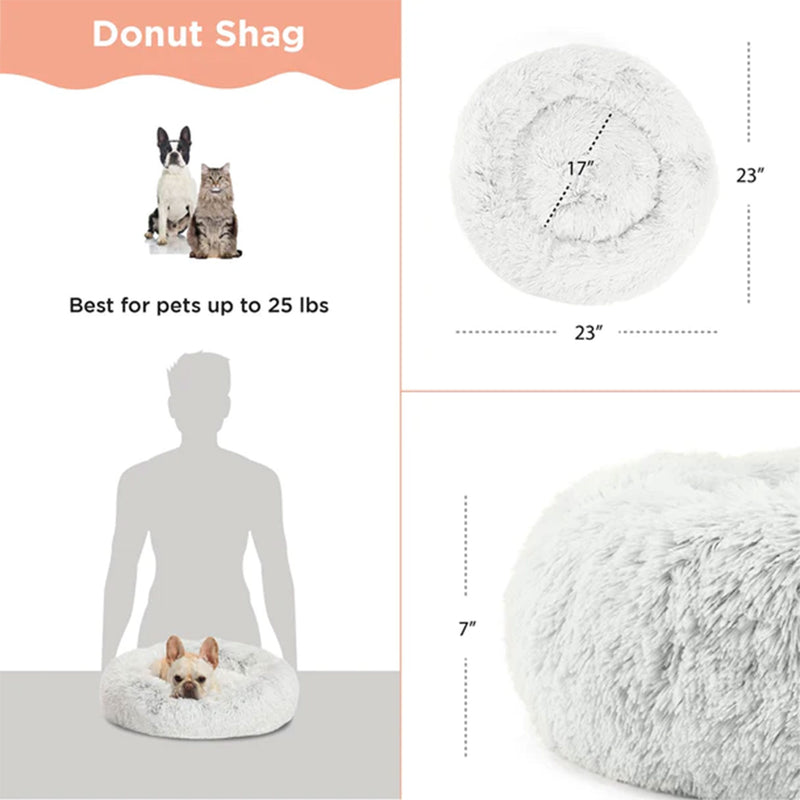 Best Friends by Sheri Luxury 23 Inch Shag Faux Fur Donut Pet Bed, Frost White