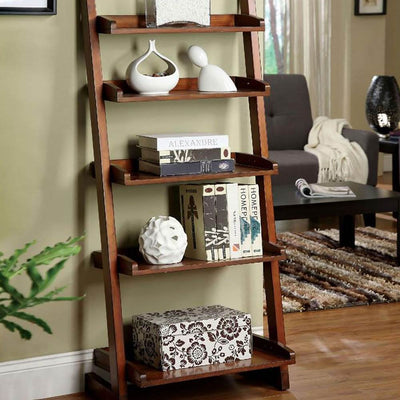 Furniture of America Wood Lugo Leaning 5 Tier Ladder Shelf Bookcase (Open Box)