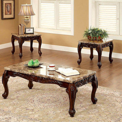 Furniture of America Faux Marble Lechester 3 Piece Set, Dark Oak/Ivory (Used)