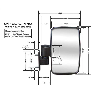 CIPA UTV Utility Vehicle 4.625 x 7.75" Adjustable Side Mirror, Single (Open Box)
