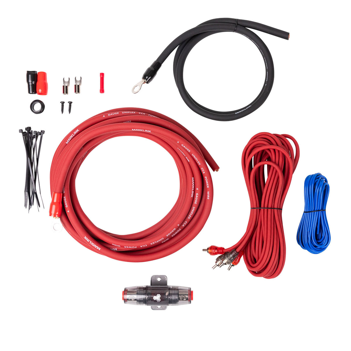 Crunch 4 Gauge Amp Wiring Kit, Cable Kit for Amplifier up to 1000W, Red MAXXLINK