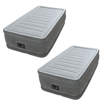 Intex Comfort Dura Beam Elevated Twin Air Mattress w/ Built In Pump (2 Pack)