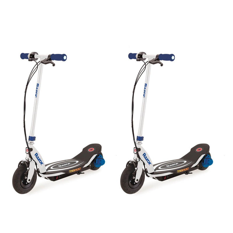 Razor Power Core E100 Kids Ride On Motorized Electric Scooter Toy, Blue (2 Pack)