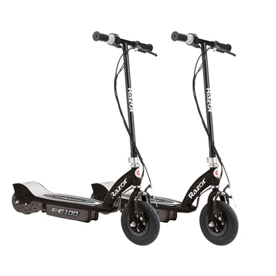 Razor E100 Kids Ride On 24V Motorized Electric Powered Scooters, Black (2 Pack)