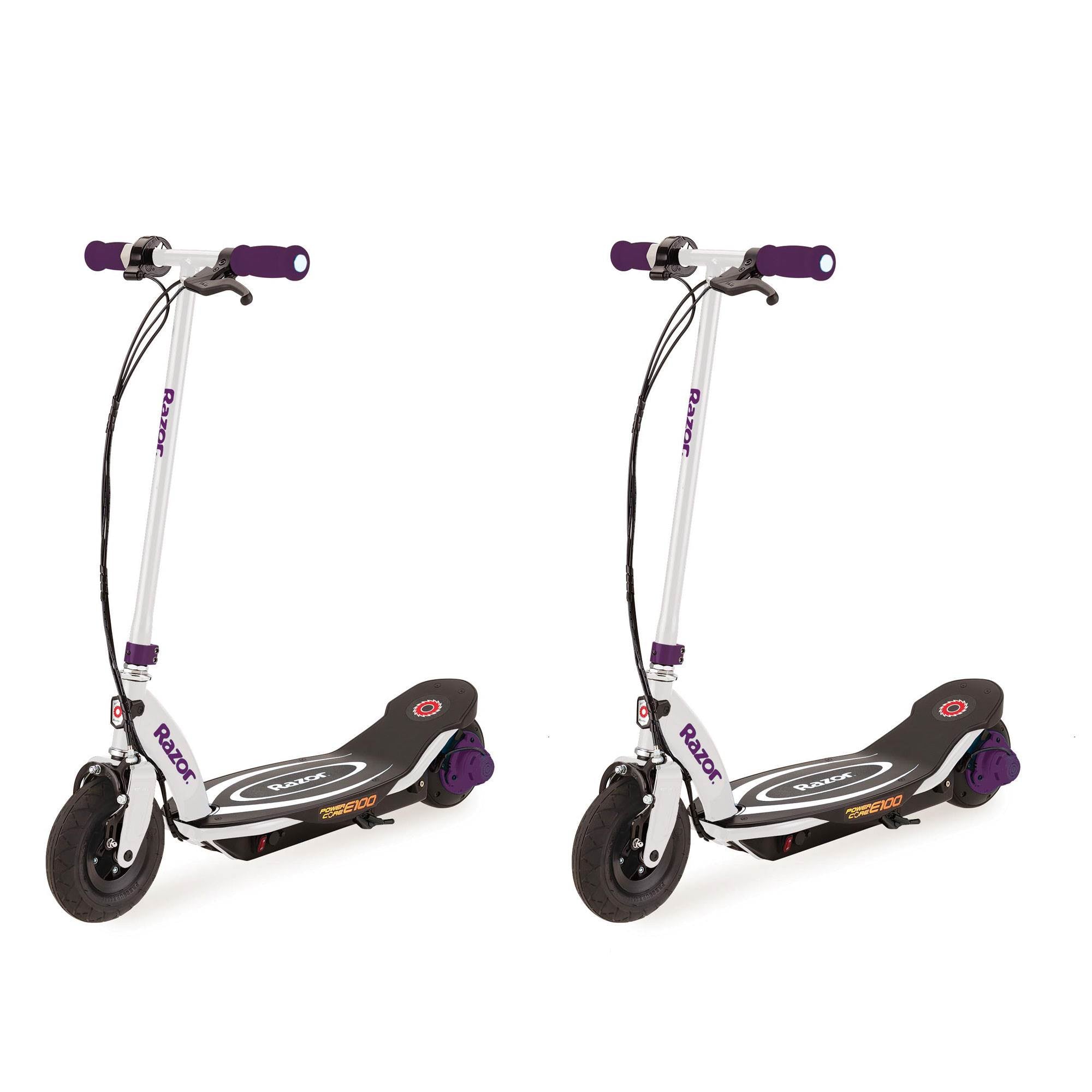 Razor Power Core E100 Electric Hub Kids Motorized Kick Scooter, Purple (2 Pack)