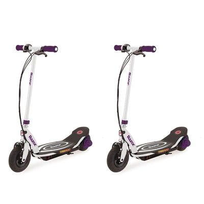 Razor Power Core E100 Electric Hub Kids Motorized Kick Scooter, Purple (2 Pack)