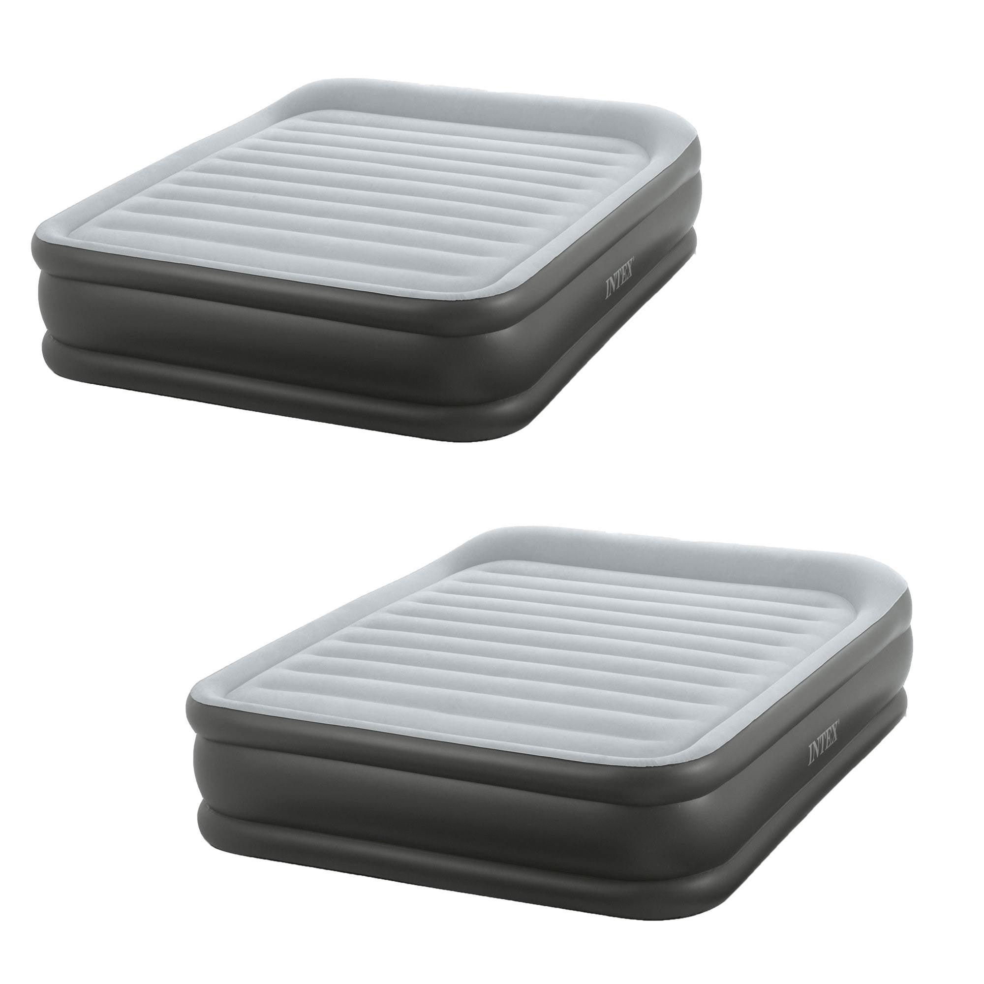 Intex Queen Deluxe Pillow Rest Fiber Tech Raised Air Mattress with Pump (2 Pack)