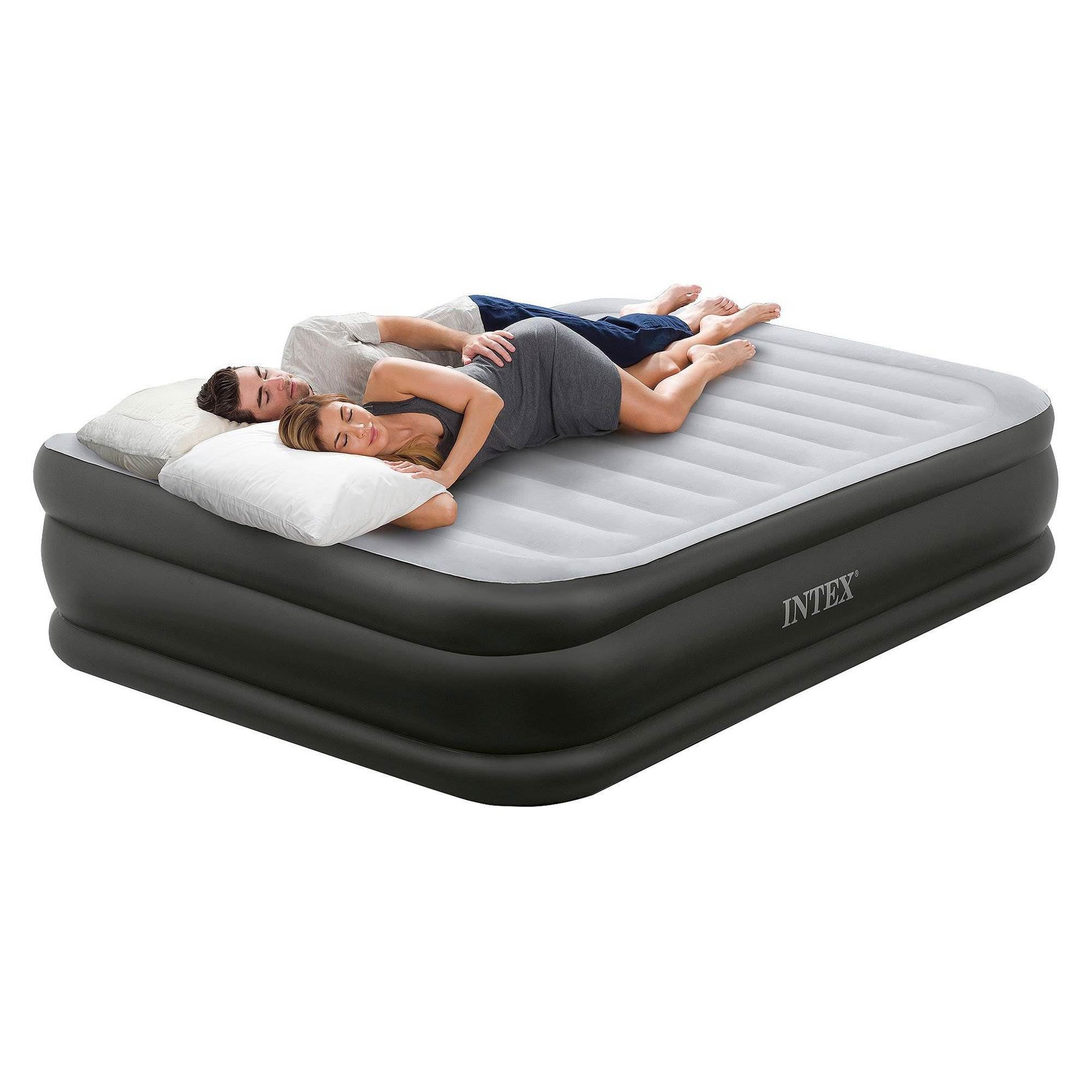 Intex Queen Deluxe Pillow Rest Fiber Tech Raised Air Mattress with Pump (2 Pack)