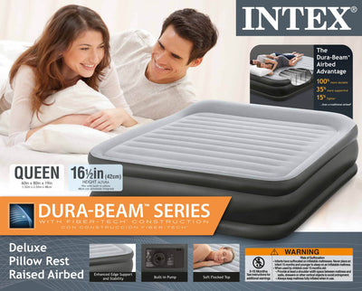 Intex Queen Deluxe Pillow Rest Fiber Tech Raised Air Mattress with Pump (2 Pack)