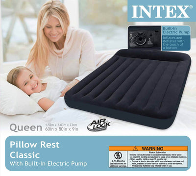 Intex Queen Classic Pillow Rest Airbed Air Mattress with Built-In Pump (2 Pack)