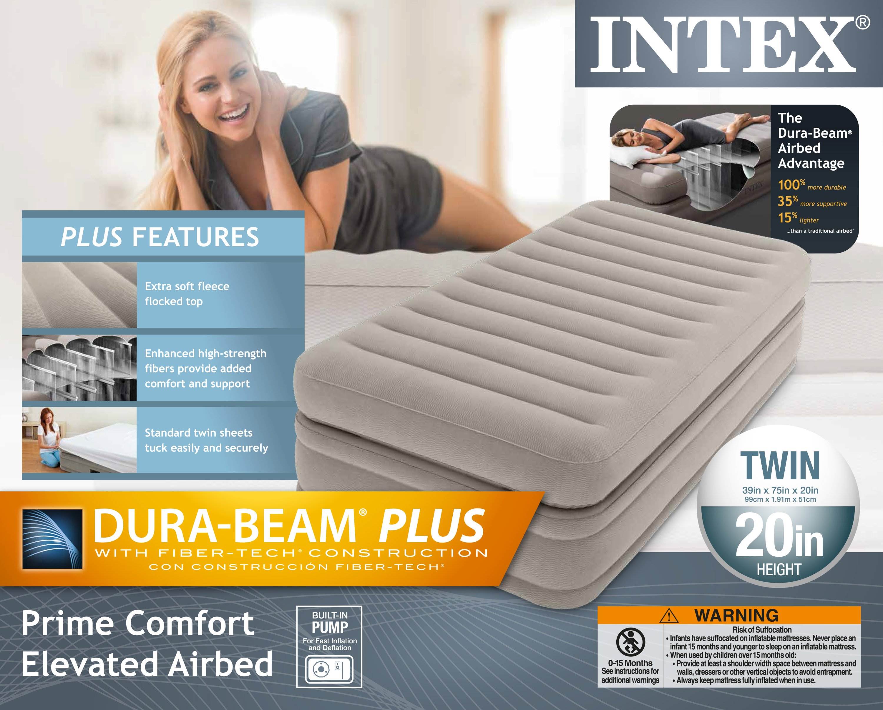 Intex Inflatable Prime Comfort Elevated Airbed with Built-In Pump, Twin (2 Pack)