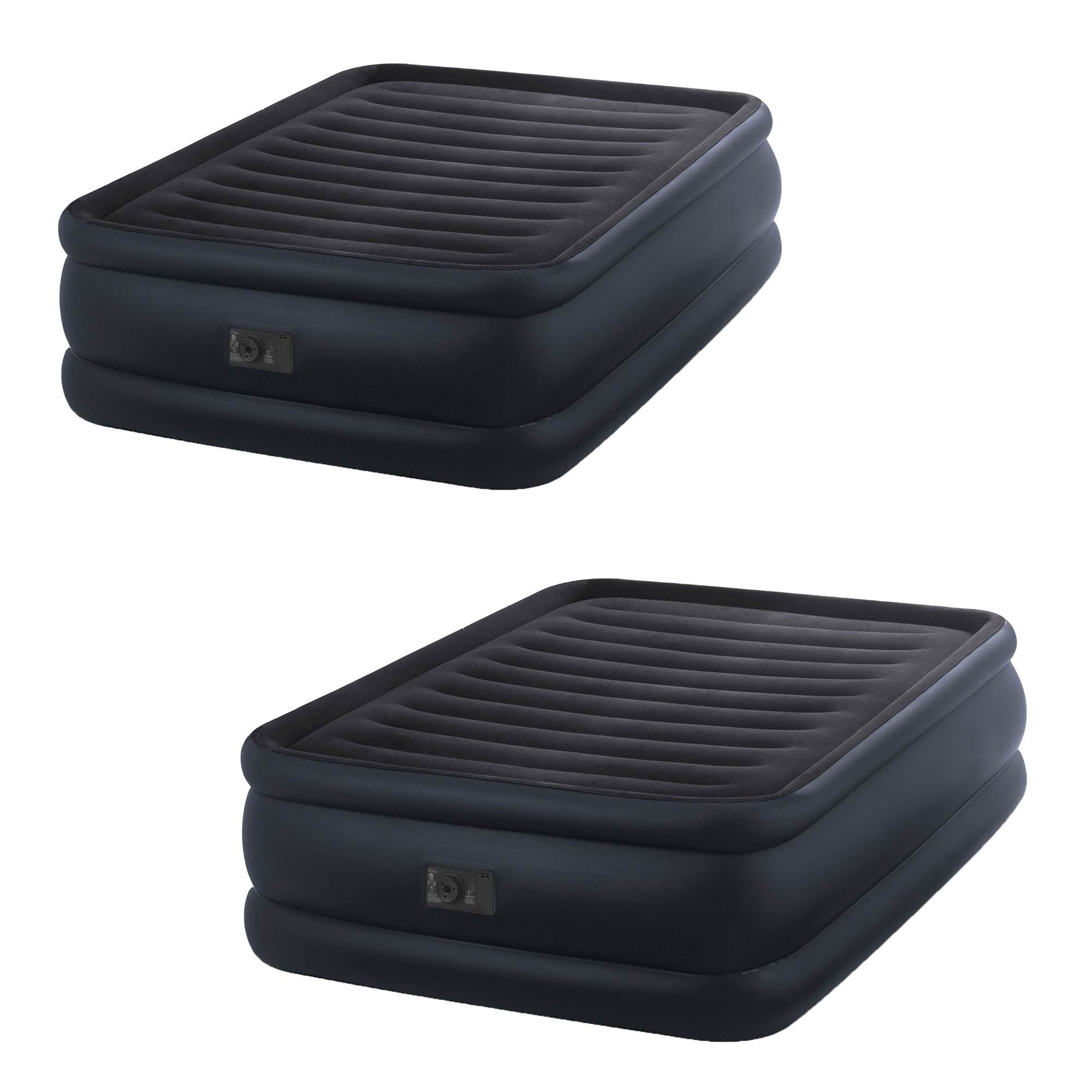 Intex 22 Inch Raised Queen Downy Air Mattress Airbed with Built In Pump (2 Pack)