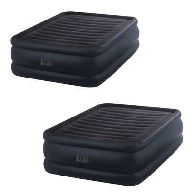 Intex 22 Inch Raised Queen Downy Air Mattress Airbed with Built In Pump (2 Pack)