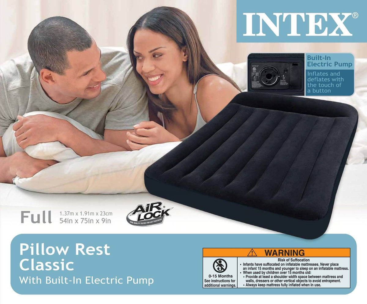 Intex Classic Inflatable Full Airbed With Built In Pillow Rest + Pump (2 Pack)