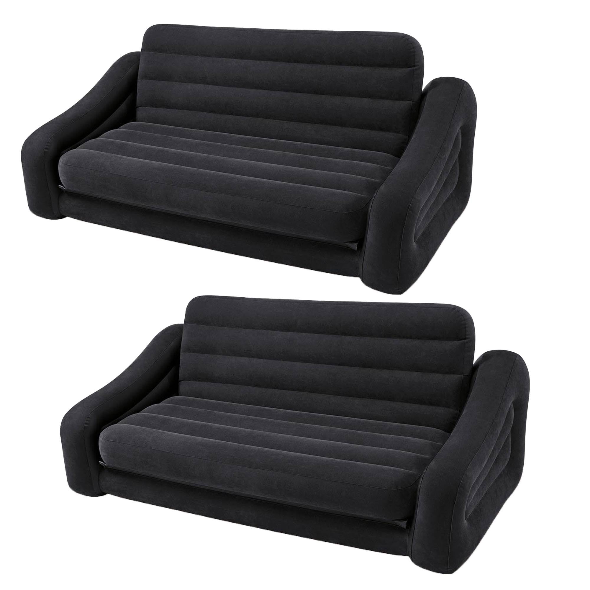 Intex Inflatable Queen Size Pull Out Futon Sofa Couch Bed, Dark Gray (2 Pack)