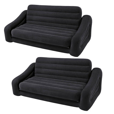 Intex Inflatable Queen Size Pull Out Futon Sofa Couch Bed, Dark Gray (2 Pack)