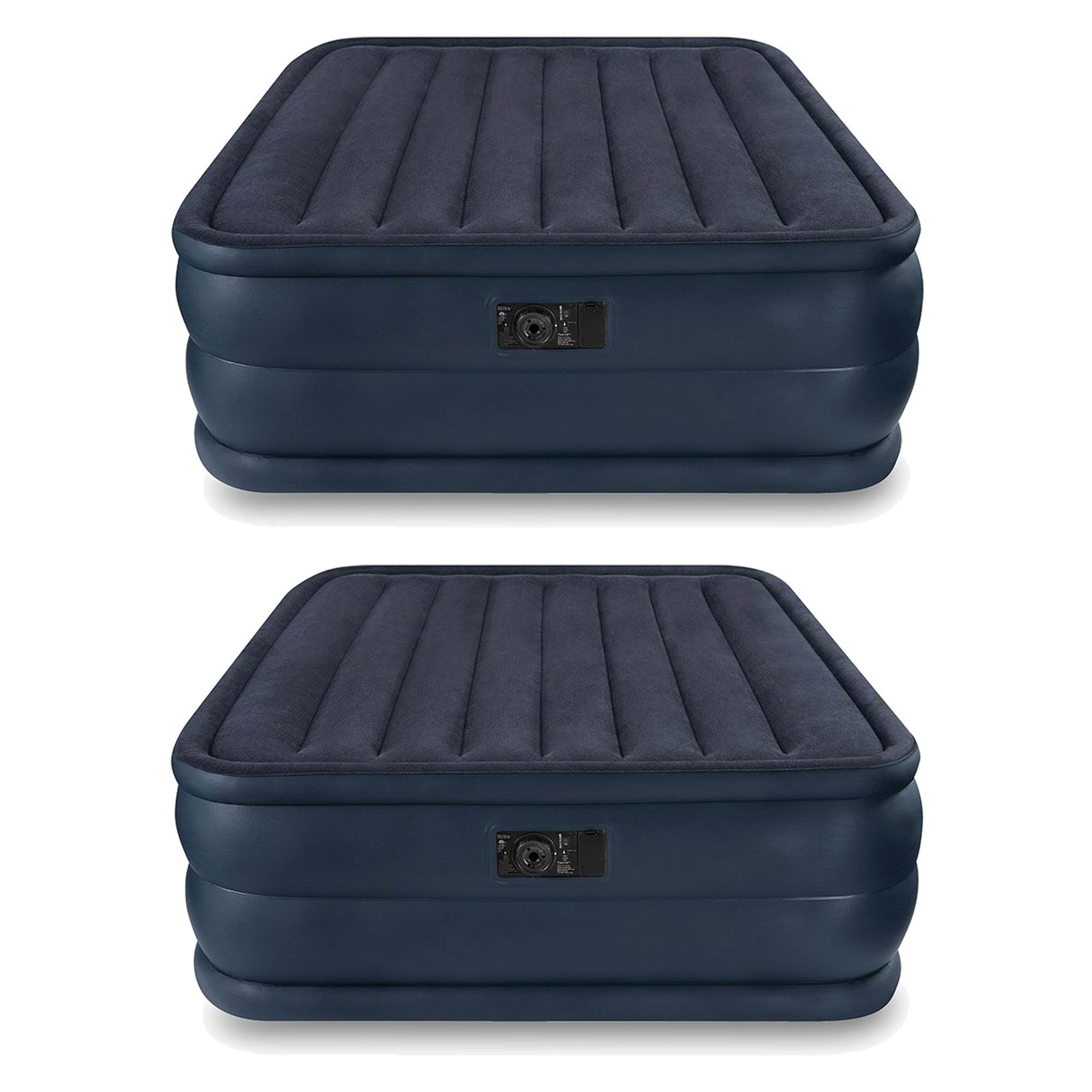 Intex Queen Raised Downy Inflatable Air Mattress Bed with Built-In Pump (2 Pack)
