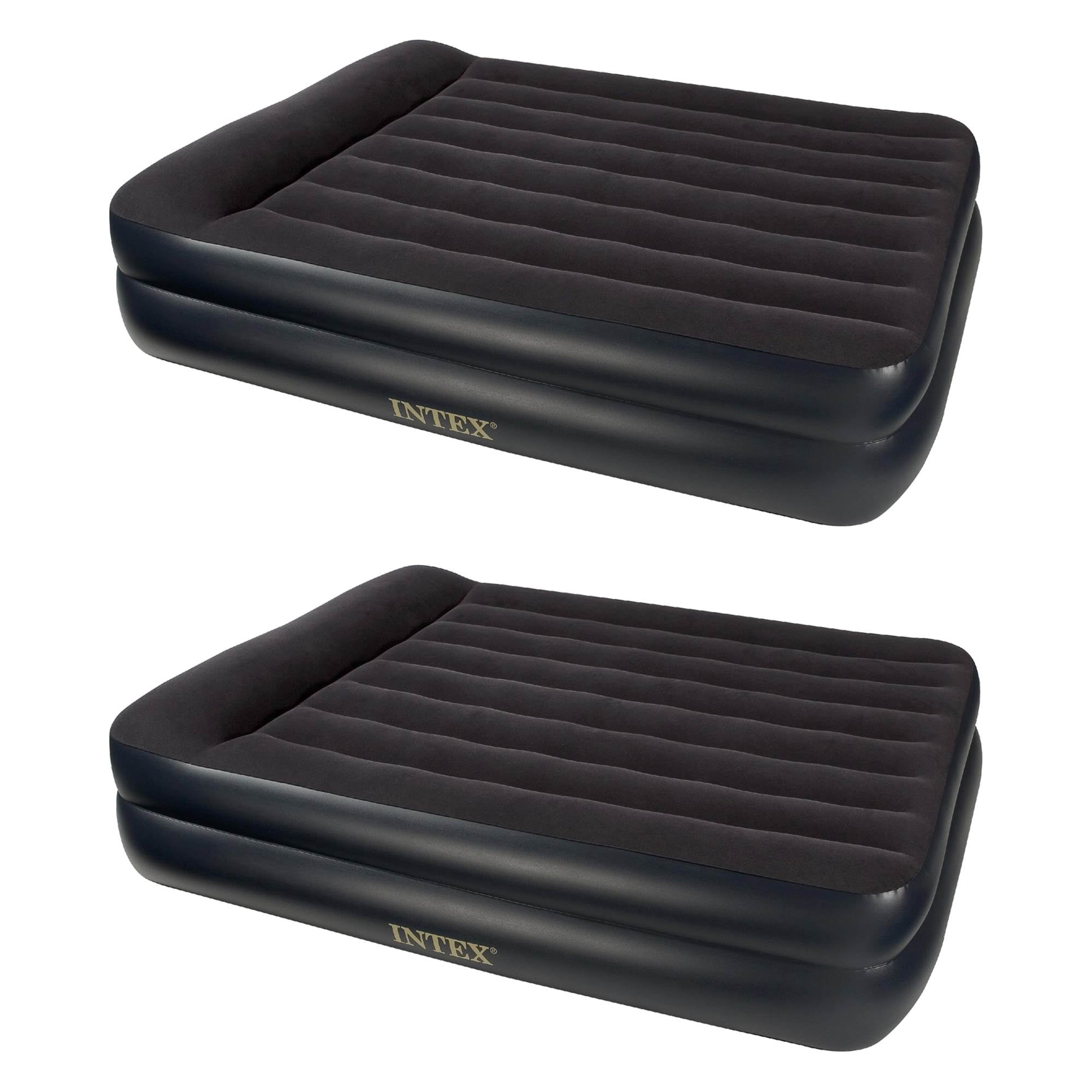Intex Pillow Rest Queen Size Air Bed Mattress with Built In Air Pump (2 Pack)