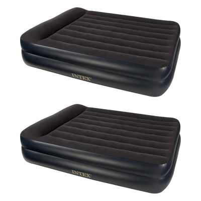 Intex Pillow Rest Queen Size Air Bed Mattress with Built In Air Pump (2 Pack)