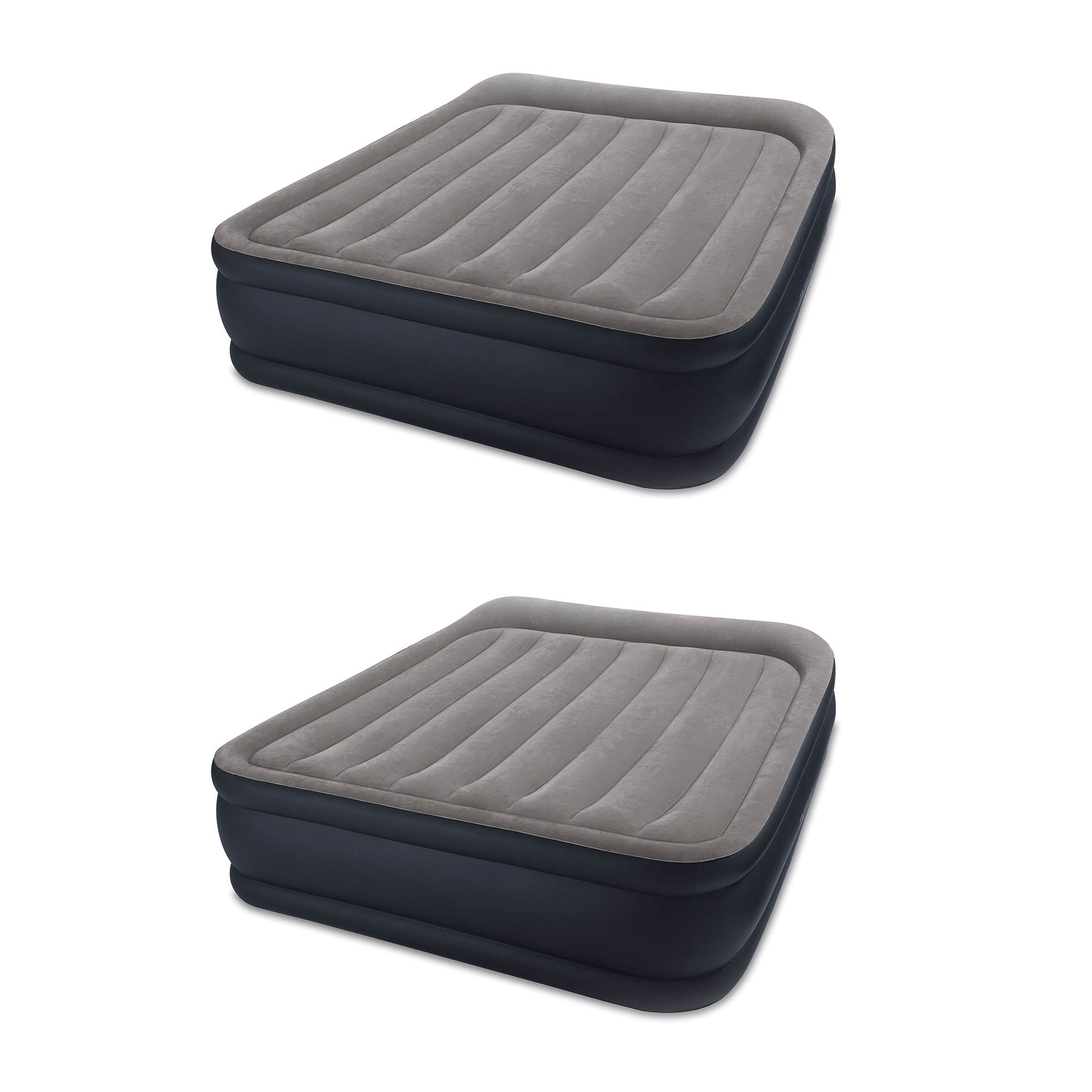Intex Deluxe Pillow Rest Queen Raised Built-In Pump Fiber-Tech Airbed (2 Pack)
