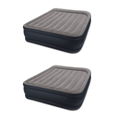 Intex Deluxe Pillow Rest Queen Raised Built-In Pump Fiber-Tech Airbed (2 Pack)
