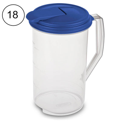Sterilite 2 Quart Round Plastic Hinged Pitcher with Sky Blue Lid (18 Pack)