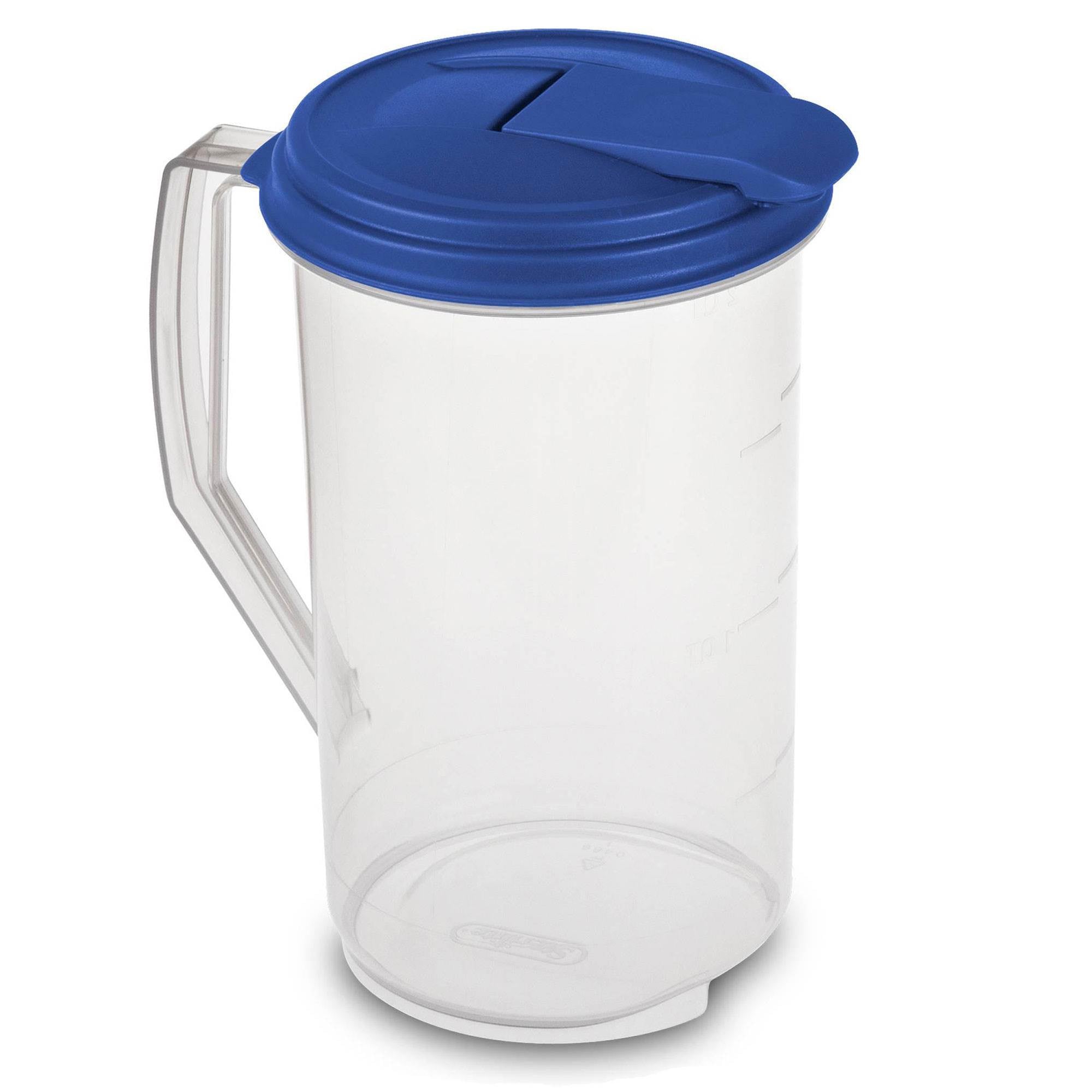 Sterilite 2 Quart Round Plastic Hinged Pitcher with Sky Blue Lid (18 Pack)