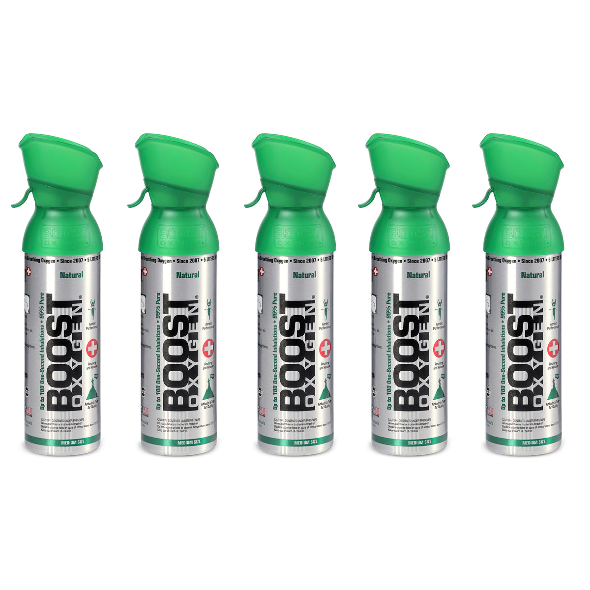Boost Oxygen Natural Portable 5 Liter Pure Oxygen Canister, Flavorless (5 Pack)