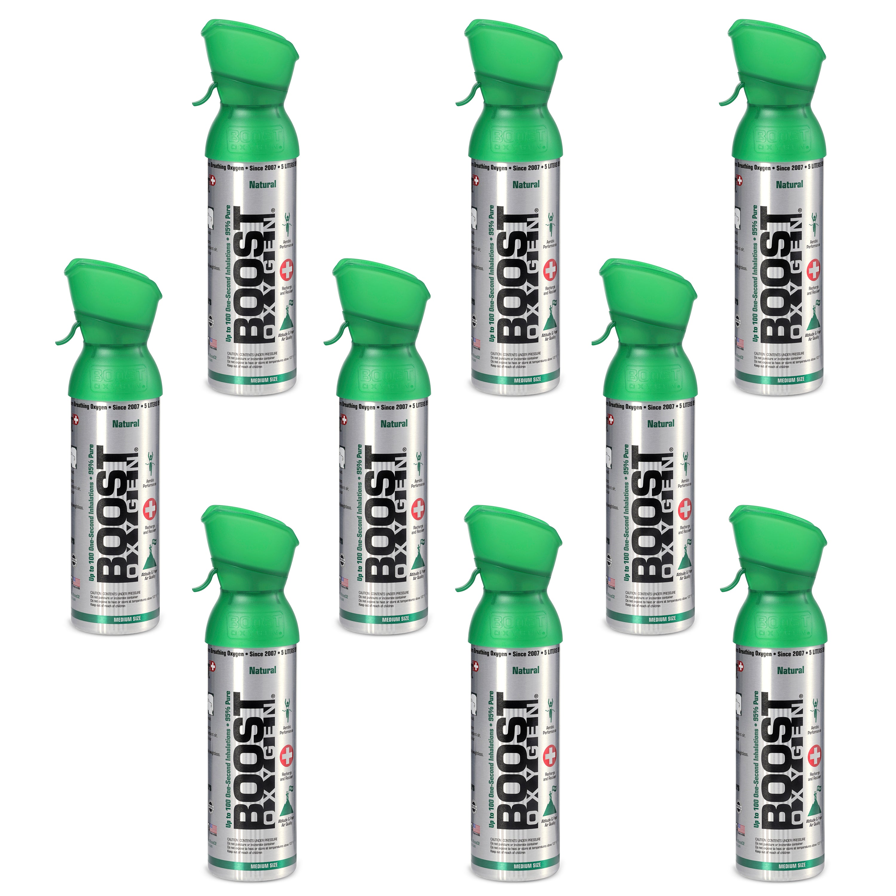 Boost Oxygen Natural Portable 5 Liter Pure Oxygen Canister, Flavorless (9 Pack)