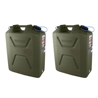 Wavian USA 5 Gallon Plastic Water Jug Can with Easy Pour Spout, Green (2 Pack)