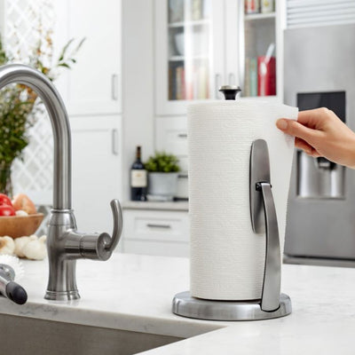 OXO Good Grips SimplyTear Standing Kitchen Paper Towel Holder, Stainless Steel
