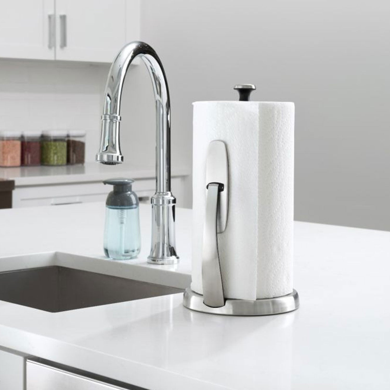 OXO Good Grips SimplyTear Standing Kitchen Paper Towel Holder, Stainless Steel