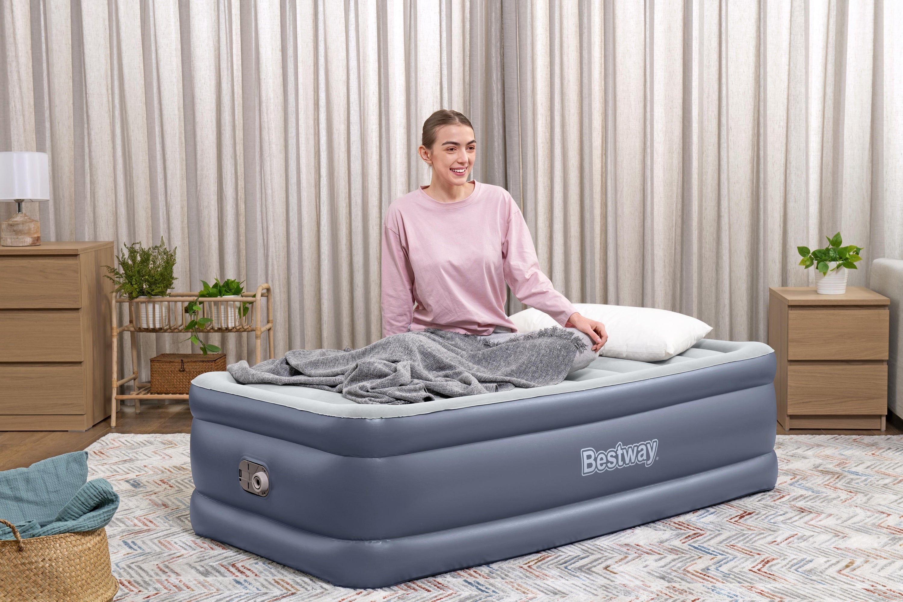 Bestway Tritech Air Mattress Inflatable Twin-Sized Bed with Built-In AC Pump