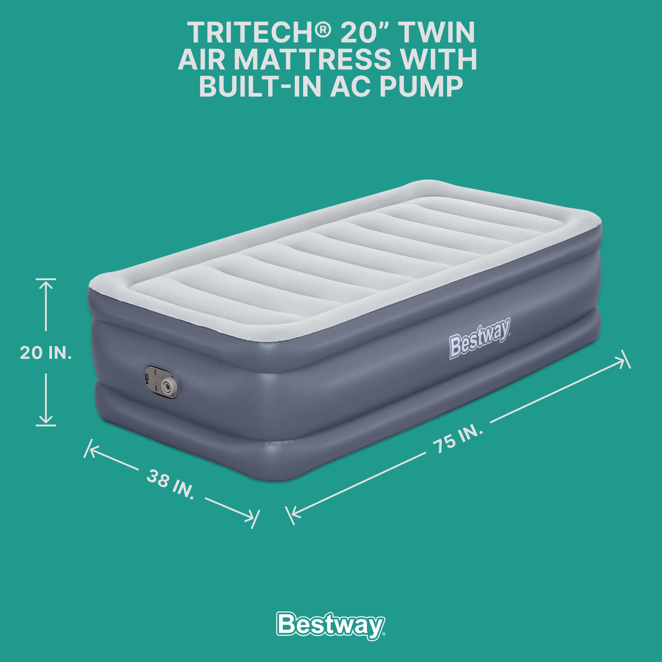Bestway Tritech Air Mattress Inflatable Twin-Sized Bed with Built-In AC Pump
