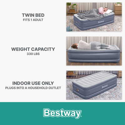 Bestway Tritech Air Mattress Inflatable Twin-Sized Bed with Built-In AC Pump