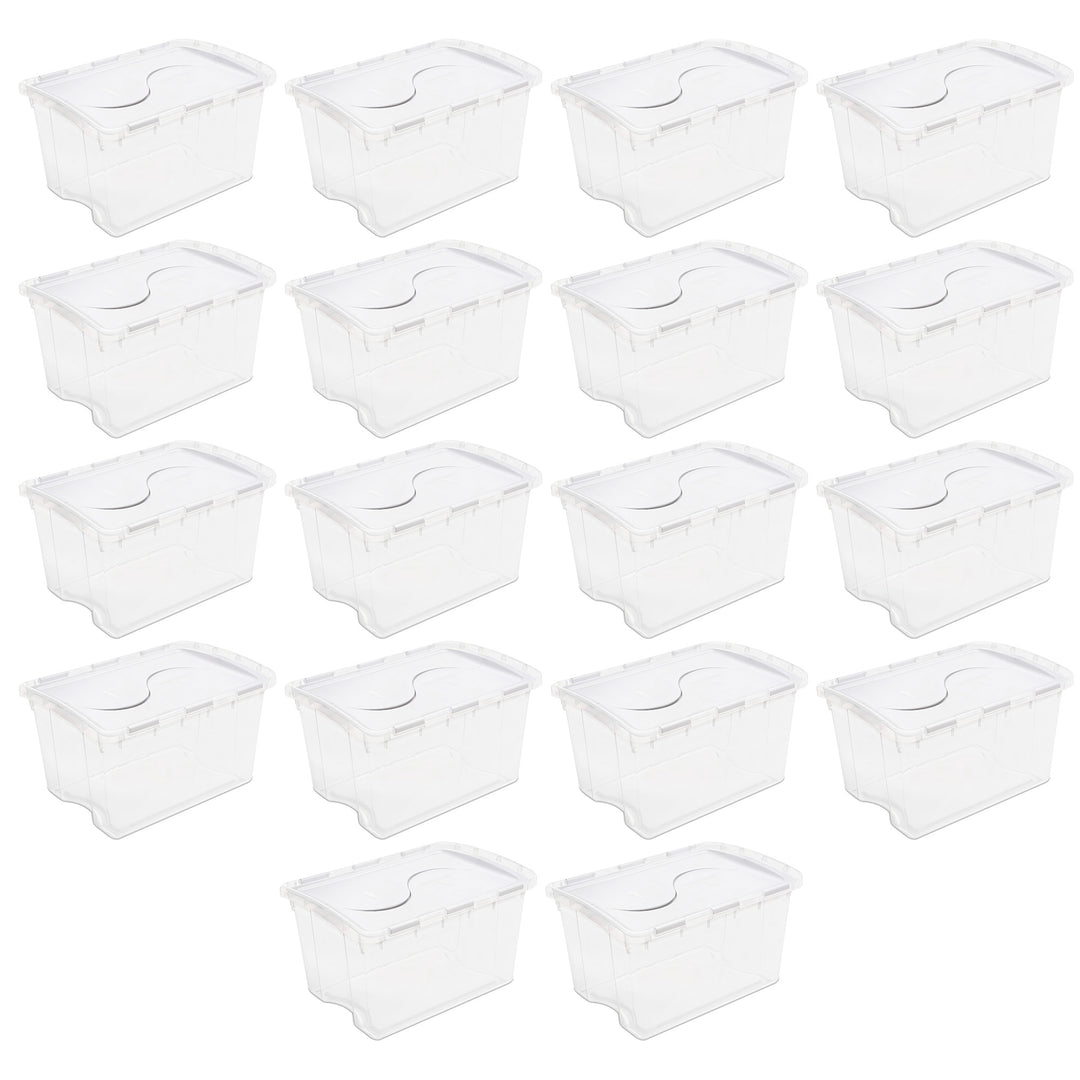 Sterilite 48 Qt Hinged Lid Storage Box Plastic Stackable Bin with Lid, 18 Pack