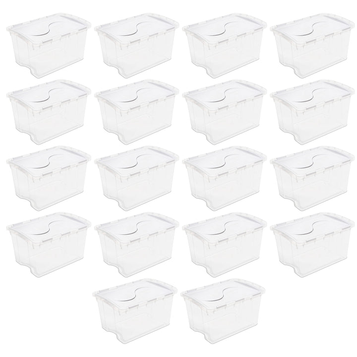 Sterilite 48 Qt Hinged Lid Storage Box Plastic Stackable Bin with Lid, 18 Pack